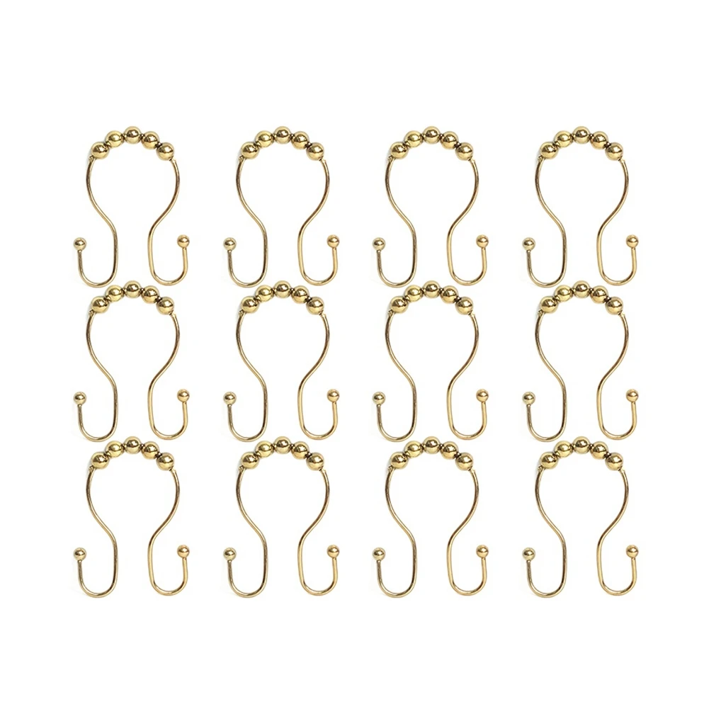 

Shower Curtain Hooks Rings, Metal Double Glide Shower Hooks for Bathroom Shower Rods Curtains, Set of 12 Hooks-E