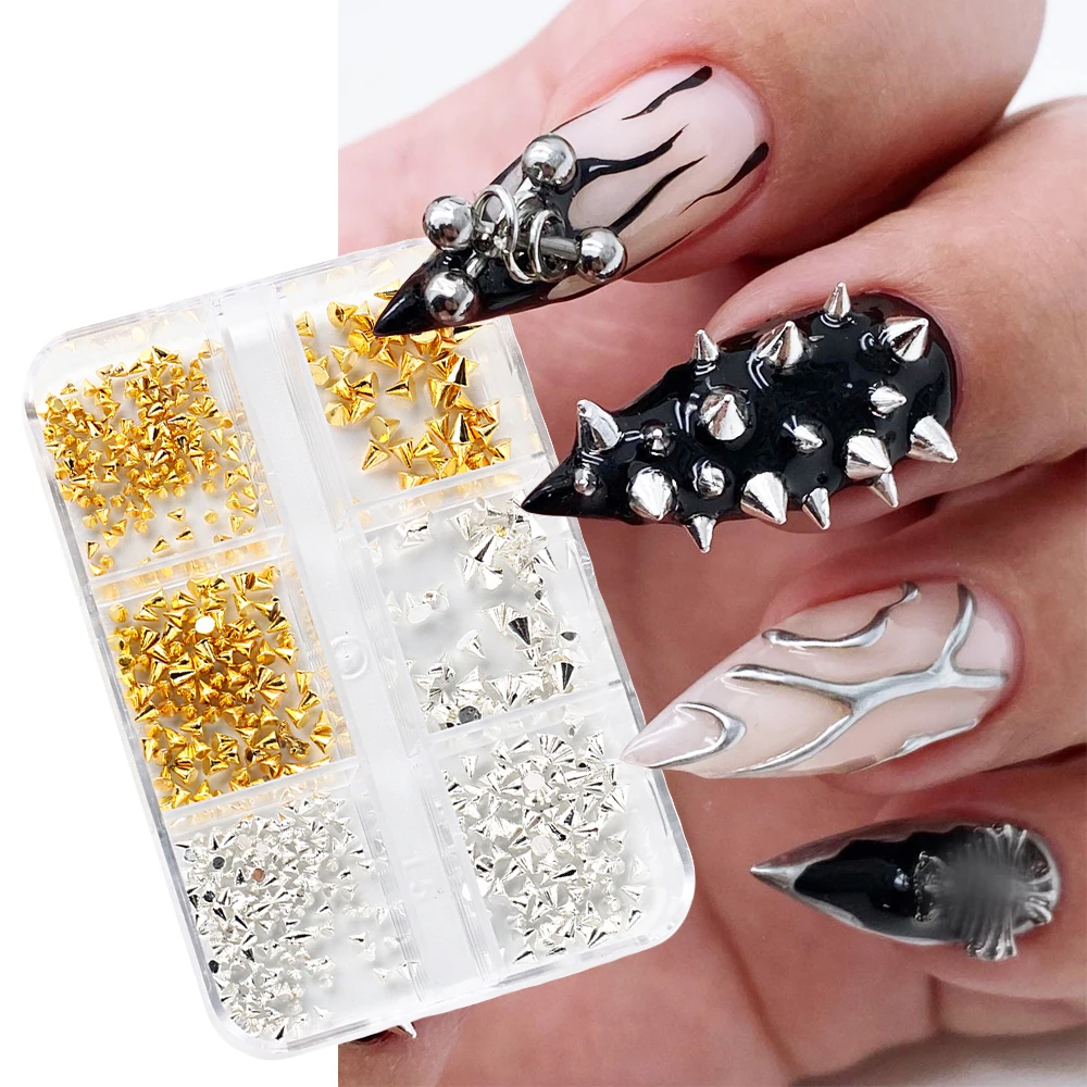 

3D Nails Art Metal Charms Studs Accessories Cool Girl Gold Silver Punk Rock Mini Metal Rivet Design Nail Supply Decors GL6GJD-1