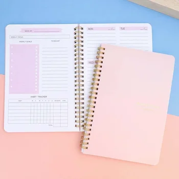 Agenda Settimanale A5 con Spirale, Planner Giornaliero Semplice ed Elegante, Taccuino Portatile per Studio, Scuola, Ufficio, Appunti, Budget, Planner Mensile