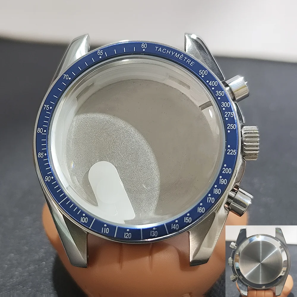 Moon Phase Chronograph Watch Case - 39.7MM Stainless Steel with Moon Pattern Back
