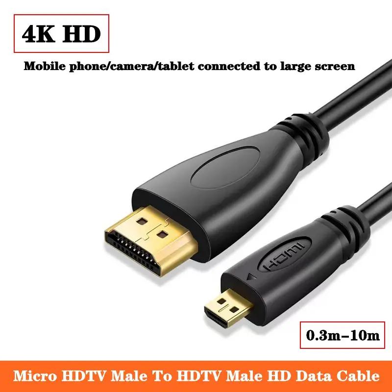 

Micro HDMI Compatible Male To HDMI Compatible Male Tablet High-Definition Data Cable Computer TV Converter 4K DSLR Camera Cable