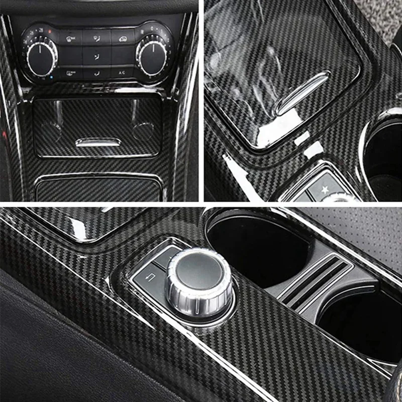 Car Center Console Water Cup Holder Panel Trim For Mercedes GLA CLA A Class W176 2013-LHD ABS Carbon Fiber