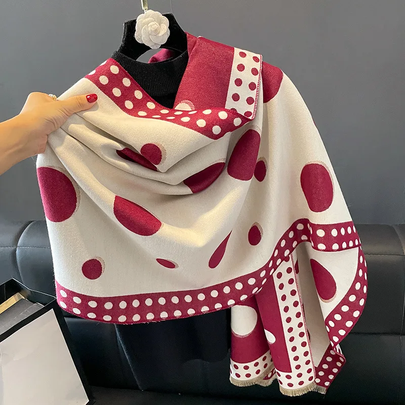 

Autumn/Winter New Pink Girls' Style Double Sided Women's Scarf with Dotted Thickening for Warm Imitation Cashmere Overlay Shawl