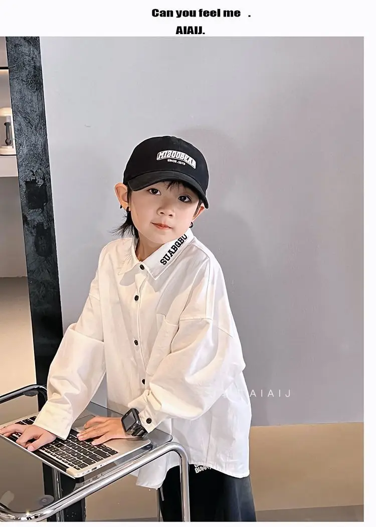 جديد 3-12 سنة ربيع الخريف الفتيان قميص بلون واحدة الصدر الوقوف طوق كم طويل قميص للأطفال الأطفال القطن قميص