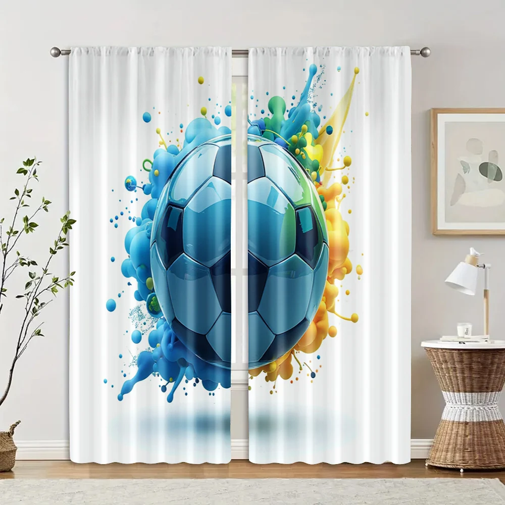 2pcs, Curtain Set Football Club Fabric (without rod) Outdoor Decorations Ldeal for Bedroom & Living Room, Semi-Sheer Polyester 2