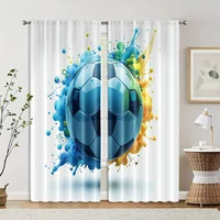 2pcs, Curtain Set Football Club Fabric (without rod) Outdoor Decorations Ldeal for Bedroom & Living Room, Semi-Sheer Polyester 2
