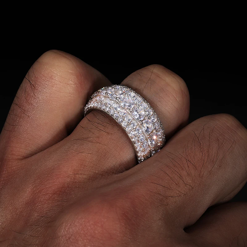 Luxury VVS1 3 Row 11mm Width Moissanite Ring In S925 Silver Ring Hip Hop Jewelry Pave Setting With Certificate Fine Jewlery Gift 6