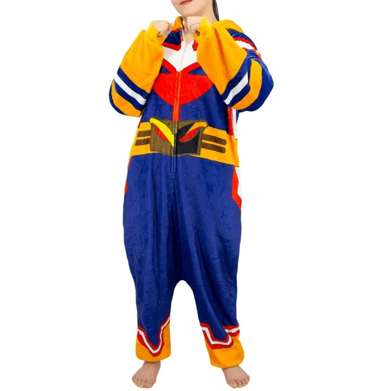 Adult Unisex Cartoon Pajamas Anime My Hero Academy All Might Cosplay Bathrobe Flannel Jumpsuit Kigurumi Halloween Outfit PR3111