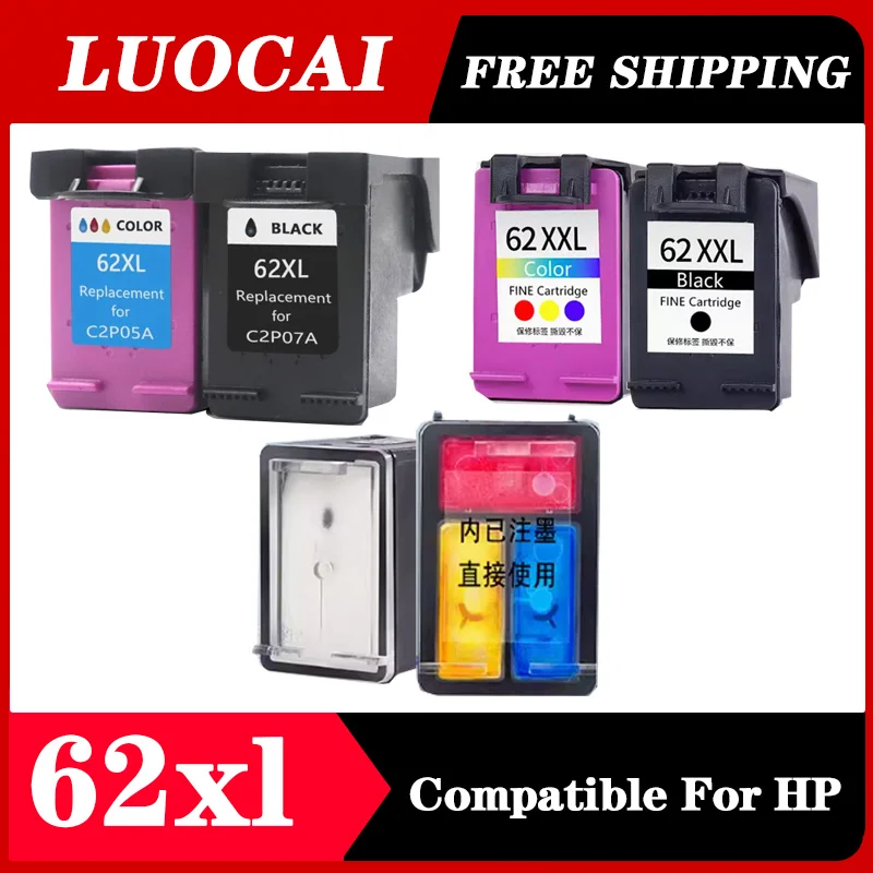 62XL 62 Ink Cartridges Compatible For HP 62XL 62 2 Pack Black Ink For Envy 5540 5640 5660 7644 5740 5741 8000 OfficeJet 200 250 (2 Black) 62xlbk
