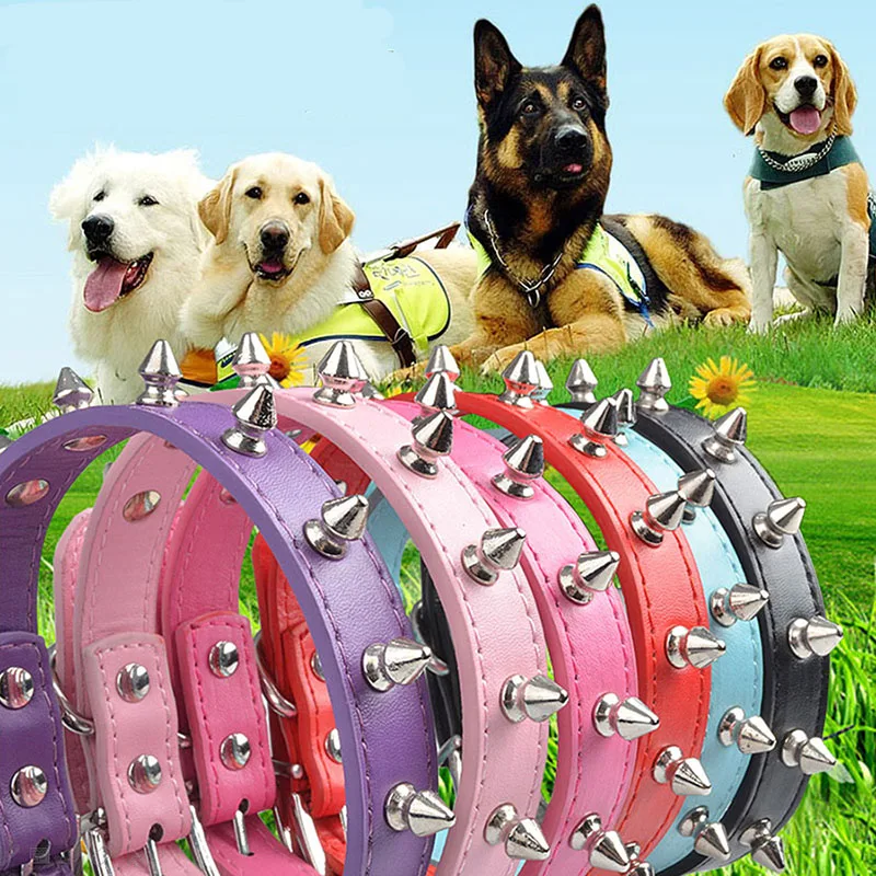 Pet Collar Leather Dog Cat Collar Spiked Studded Puppy Necklace For Small Medium Large Pets