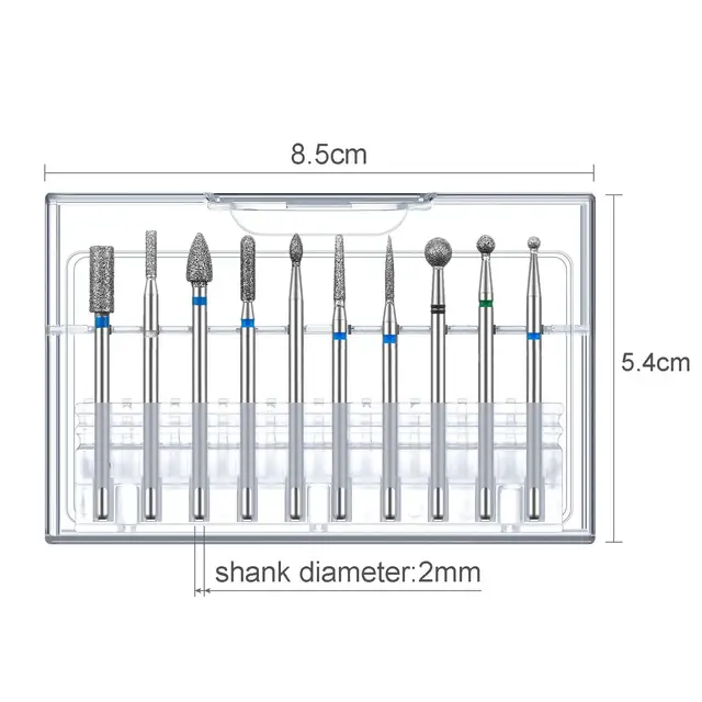 3/32" Nail Drill Bits Set with Case Cuticle Clean Diamond Efile Nail