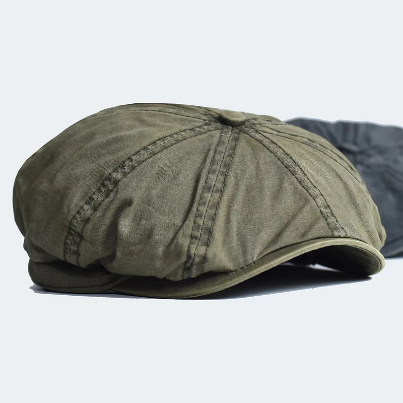Washed Cotton Newsboy Cap Peaky Octagonal Hat Vintage Casual Cap Solid Berets Flat Hat 2