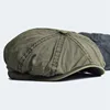 Washed Cotton Newsboy Cap Peaky Octagonal Hat Vintage Casual Cap Solid Berets Flat Hat 2