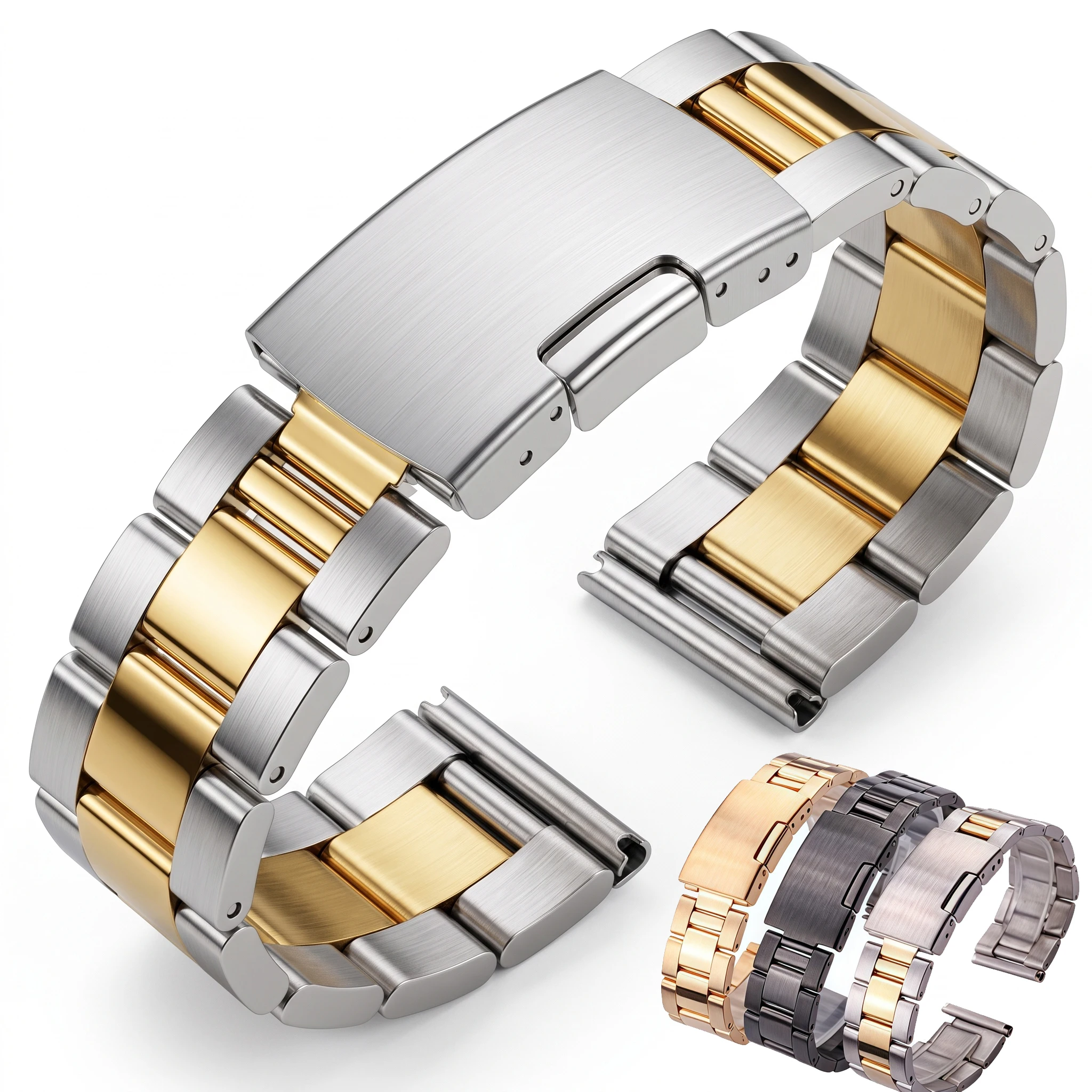 Stainless Steel Watch Band Strap - Silver, Gold, Black Bracelet - 18-24mm Adjustable Watch Accessory