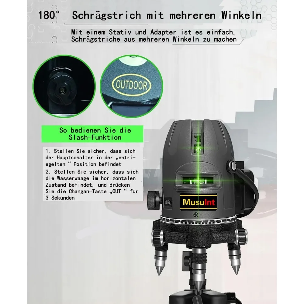 Super-Bright Outdoor 5-Line Green Laser Level with 360° Self-Leveling and Precision Alignment