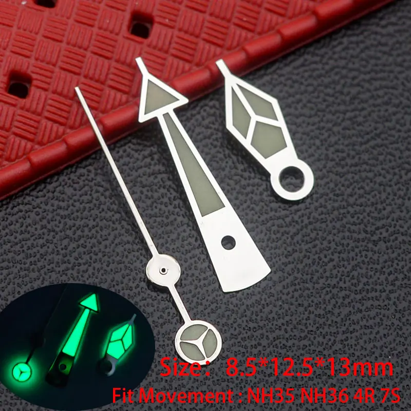 Nh35 Silver Hands 8.5mm*12.5mm*13mm Green Luminous Watch Pointer Fit NH36 NH35 4R35 4R36 7S Movement Seiko Watch Replace Parts