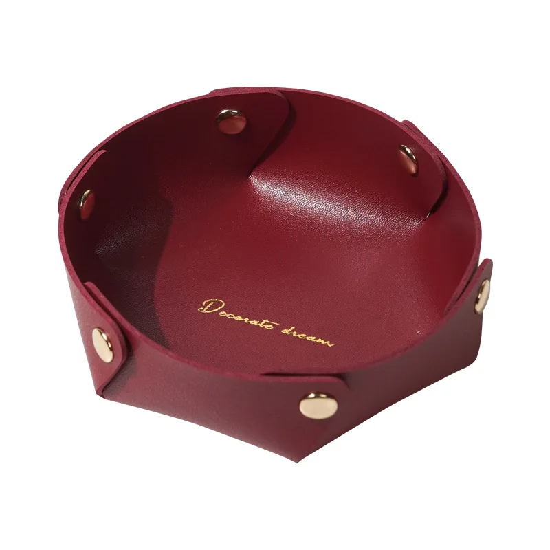 Desktop PU Leather Organizer Key Tray Jewelry Cable Storage Box Multi Folding Wallet Coins Plate Home Decoration Organizers Case