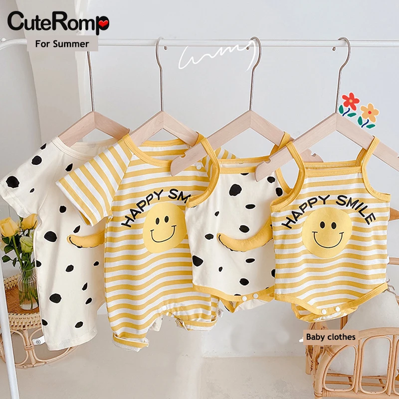 Summer Baby Romper Cotton Funny smiley suspenders Baby bodysuit baby girl clothes baby boy clothes For newborn baby kids thing baby bodysuit dress