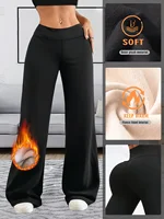 Warm Elegant High Waist Straight Leg Pants Soft Comfortable Fleece Lined Wide Leg Trousers Suitable For Casual And Formal Wear - Image 4