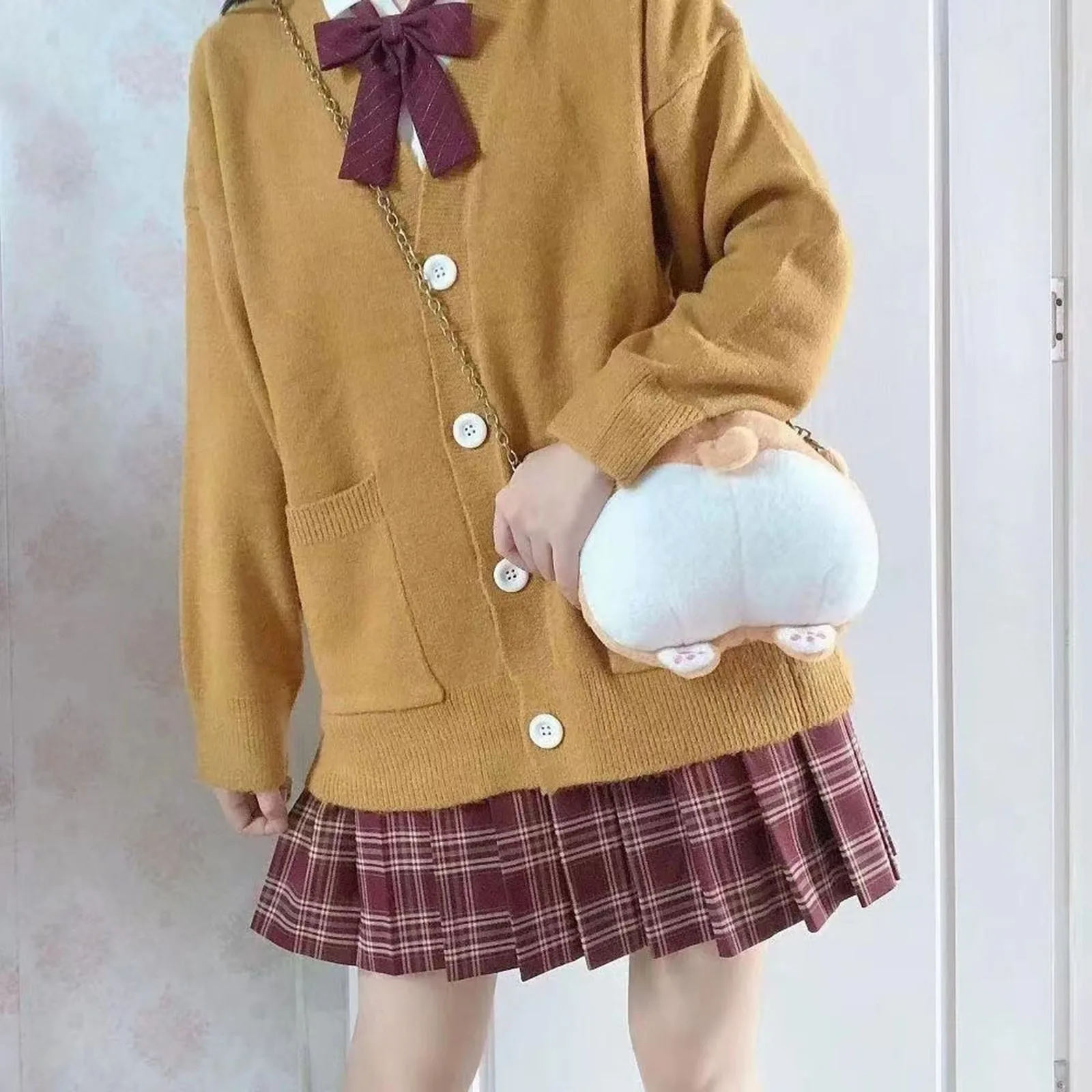 Womens Japanese Cute Knitted Cardigan Sweater Cosplay Long Sleeve Button Down School Jacket Womens Cardigan Preppy Style 4