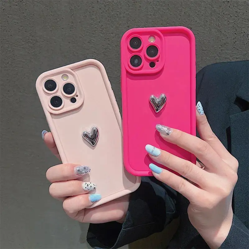 Silver Heart Silicone Soft Phone Case for Girls - Shockproof Back Cover
