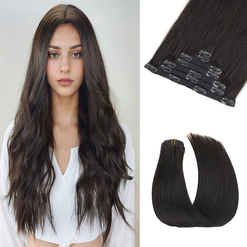 

Clip-in Human Hair Extension Blonde Remy Human Hair Straight Natural Black Brown Real Hair For Beauty Women 12"-18" 7pcs/set 70g