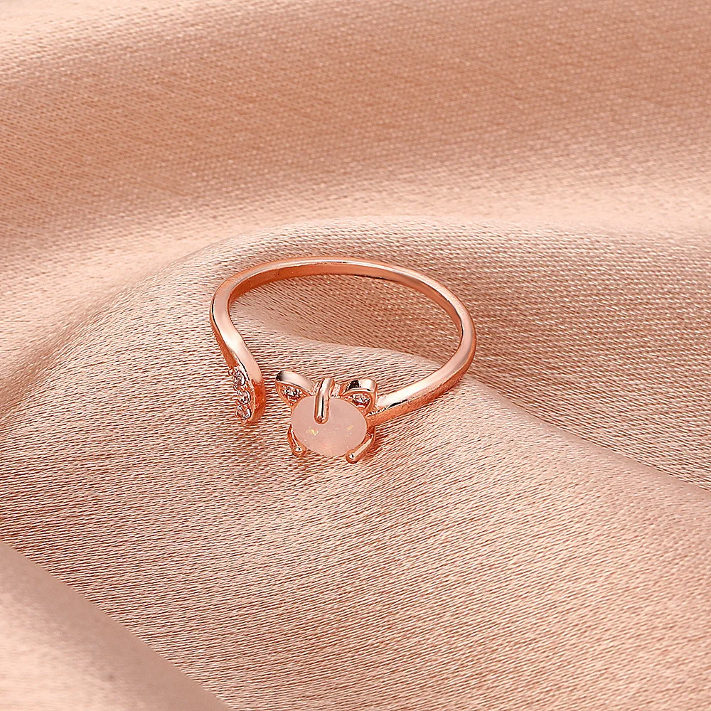 Trendy Cat Rhinestone Rings for Women Fashion Simple Neko Colorful Stone Adjustable - PeticaDeals