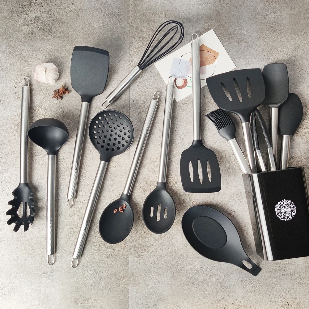 Silicone Cooking Tools Heat Resistant with Stainless Steel Handle 1pc Kitchen Utensil