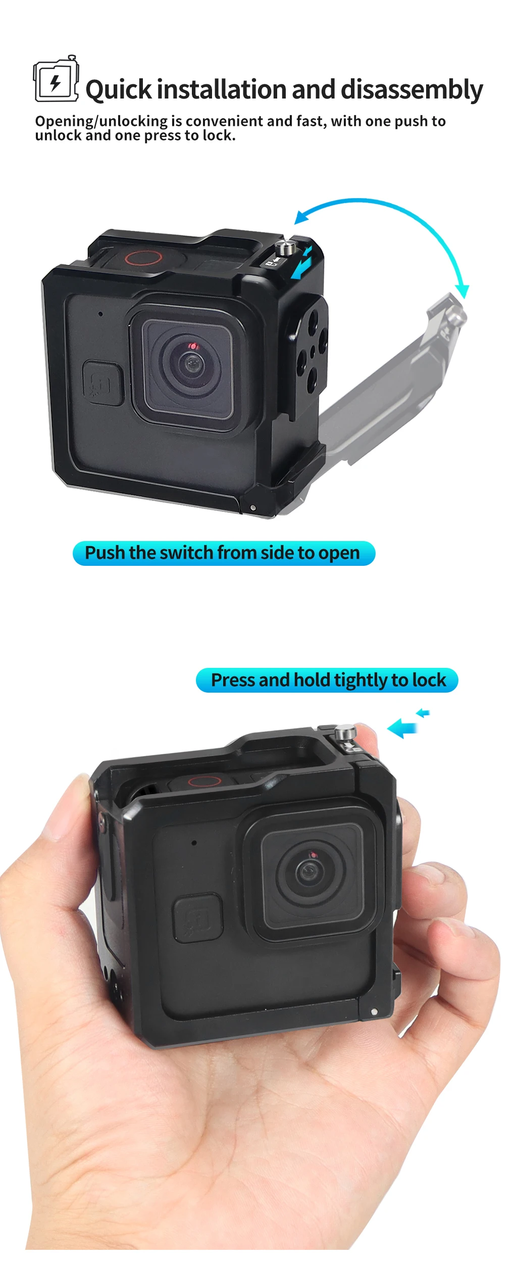 Camera Cage Rig Protective Frame Metal Case for HERO 11 Black Mini Side Door Ba