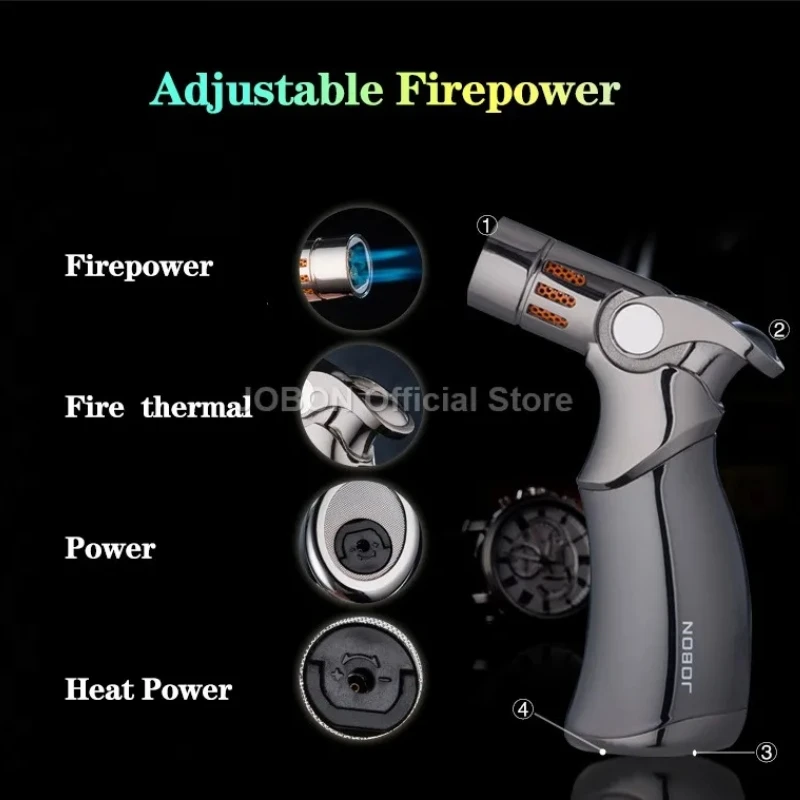 Creative Strong Firepower Butane Gas Lighter Turbo 4 Torch Blue Flame High Pressure Jet Straight Cycle Cigar Lighter Men's Gift 5