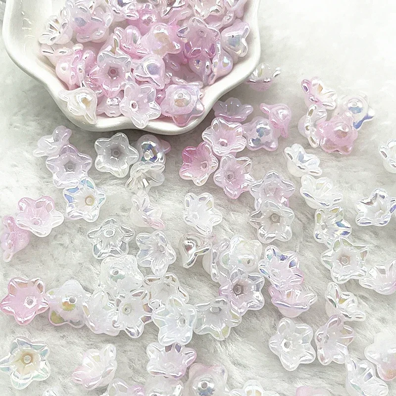 50pcs 7x13mm Gradual Change Acrylic Bellflower Beads Caps Jewelry Findings Charms Bracelets Spacer Beads for Jewelry Making