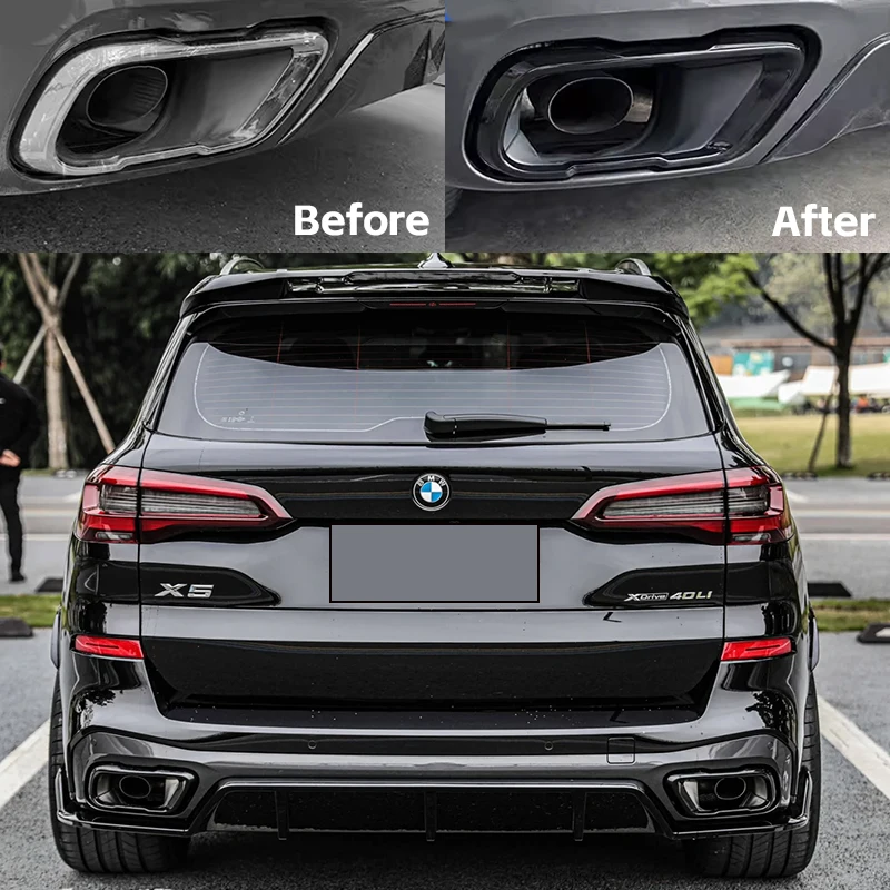 For BMW G05 X5 G06 X6 G07 X7 Sport Models Exhaust Pipe Upgrade Black Square Port Tailpipe Stainless Steel Silencer to