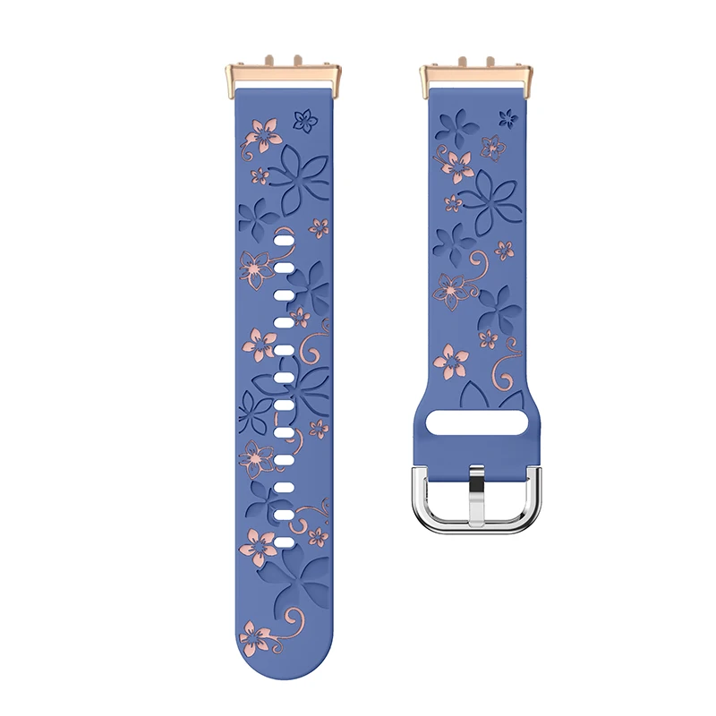 Floral Engraved Watch Band with Silver Rose Gold Metal Connector - Women's Replacement Wristband