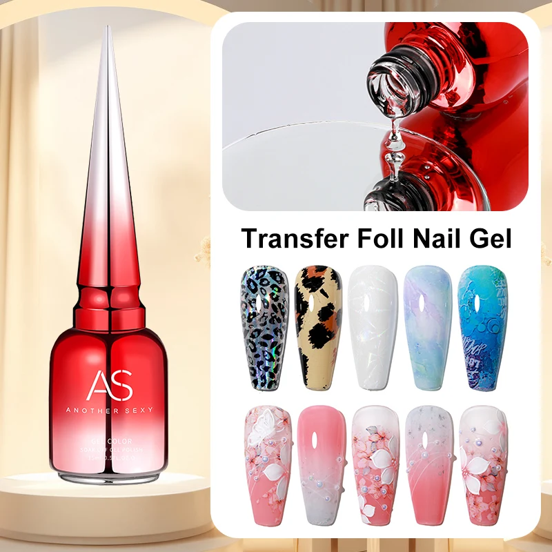 AS 15ml Transfer Foil Gel Nail Polish Soak Off Led Uv Gel Varnish Fast Dry Star Sticker Glue Stamp Gel 3