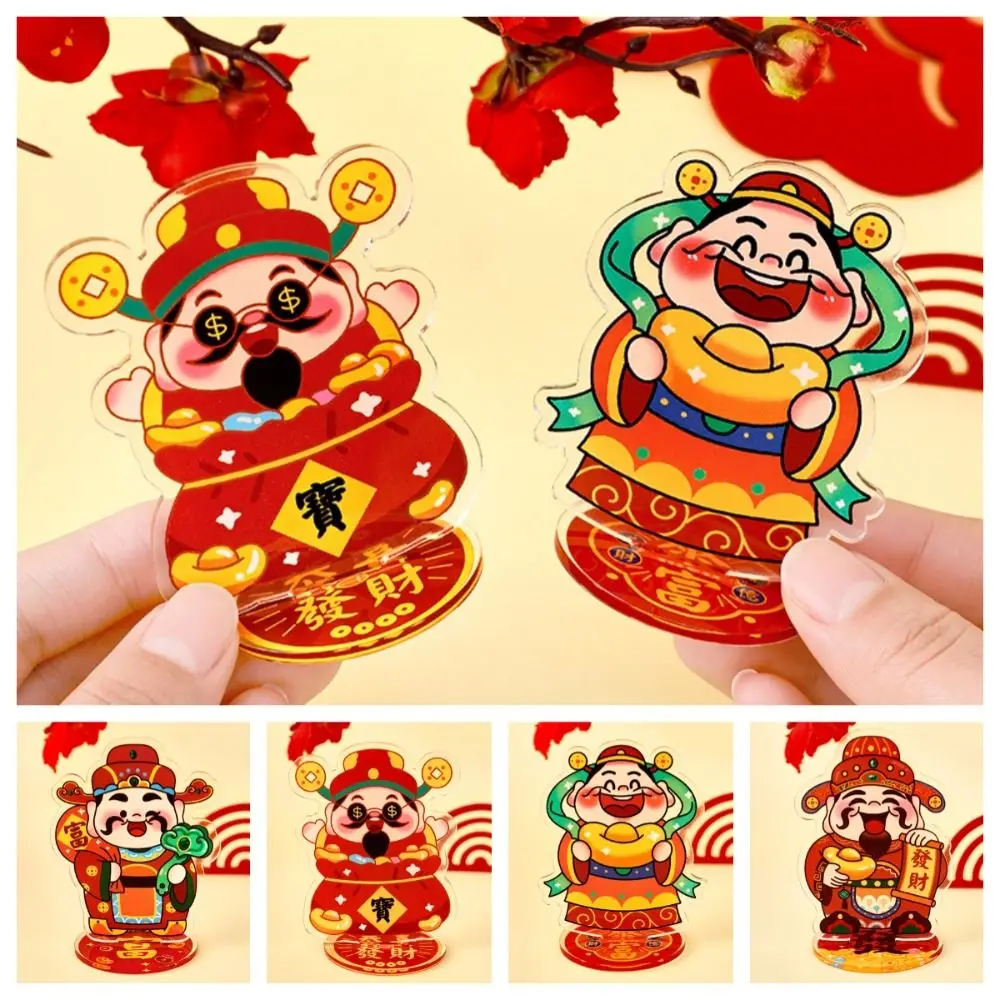 Chinese Style God of Wealth Stand Model Plate Lucky Creative God of Fortune Figure Model Plate Acrylic Red