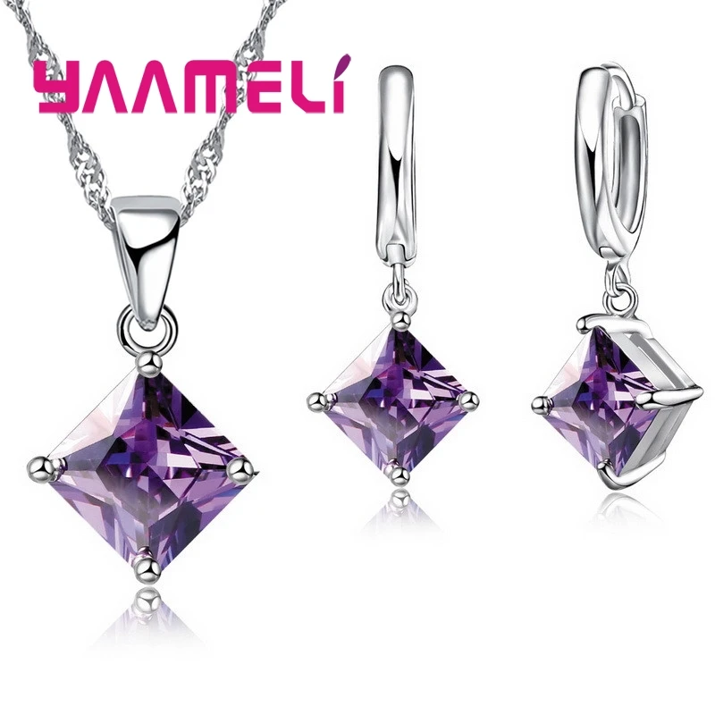 Jewelry Sets Jewelry Set Women Earrings Chain Necklace Women Pendants Necklace Simple Geometry Square Earrings Crystal 925 Sterling Silver Jewelry Sets for Wedding