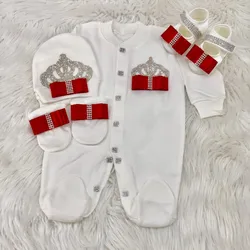 Personalized Light Pink Newborn Welcome Home Outfit Set with Crown Jewelry - 6 - 9M size 73 (Girl red)