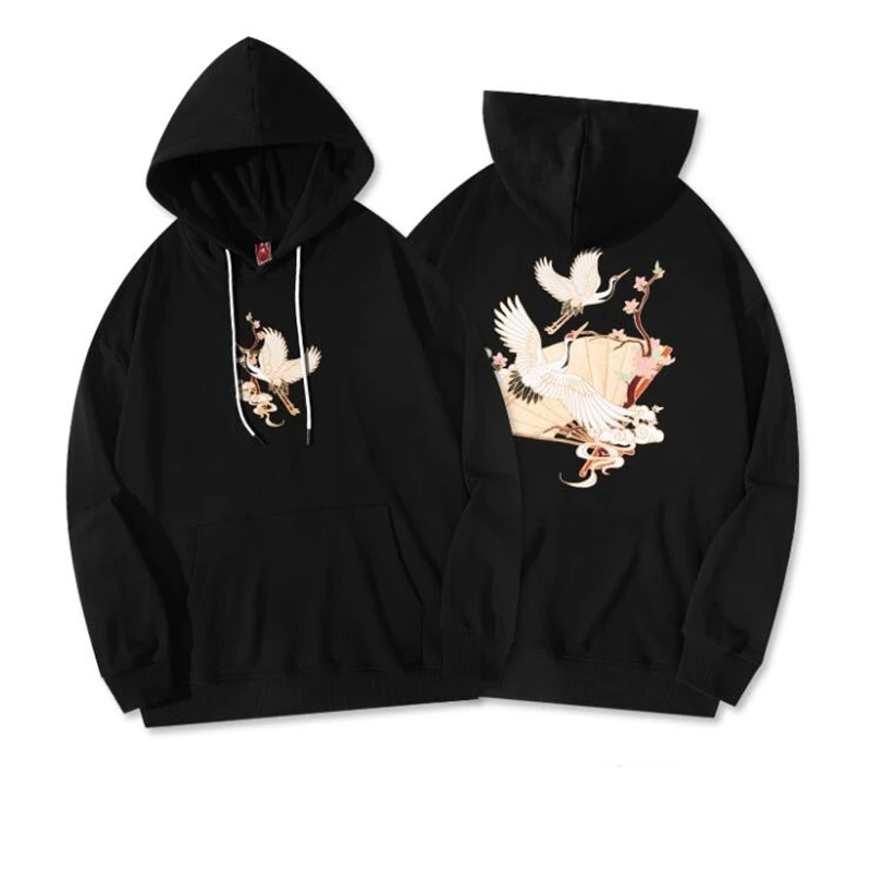 

Crane Lucky Cloud Embroidery Chinese Style Pullover Hoodies For Men Autumn Quality Cotton High-End Luxury Loose Casual Sudaderas