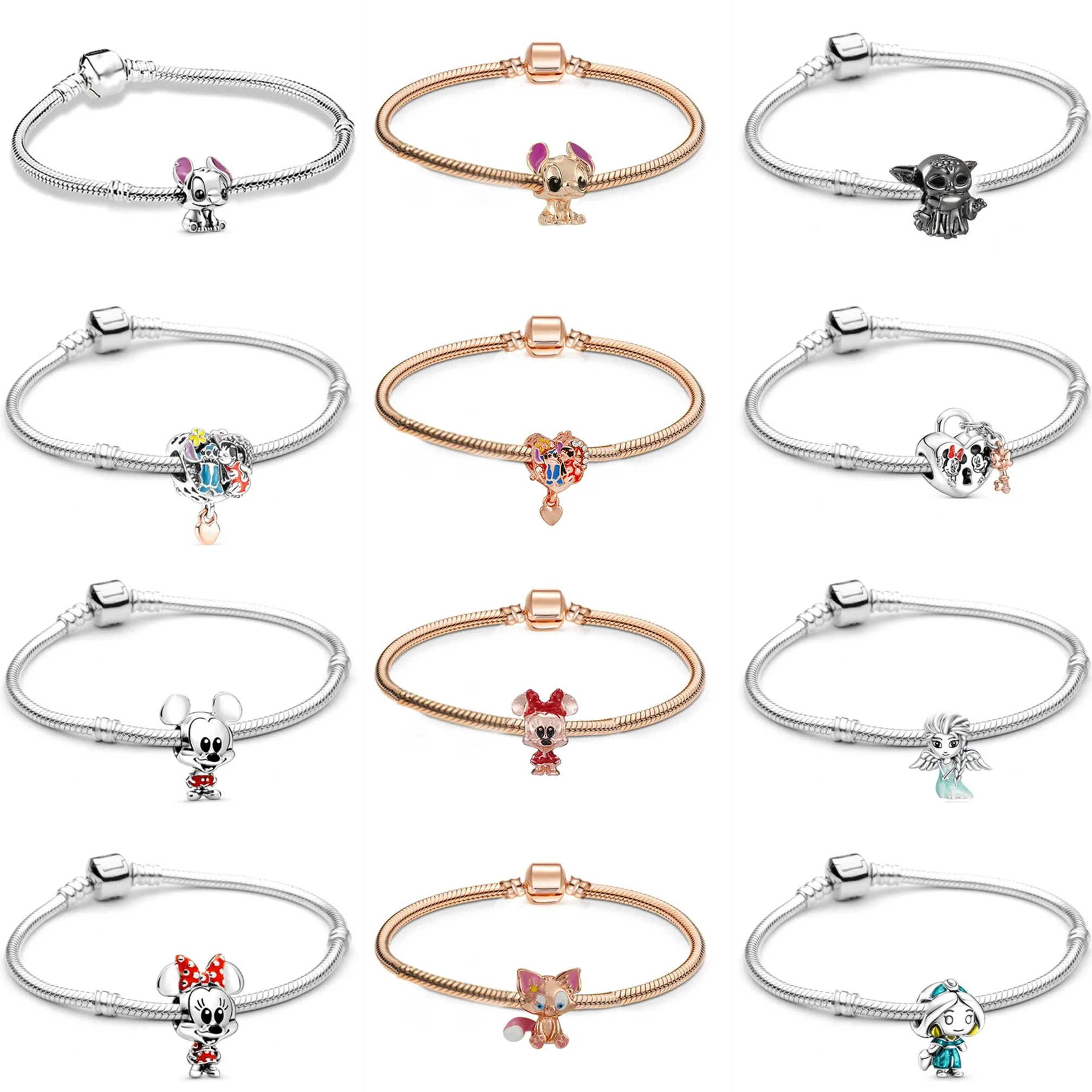 Disney serie armband mickey mouse stitch verzilverd snake bone armband