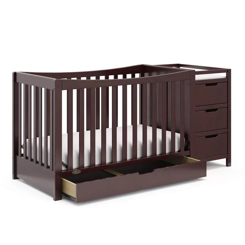Remi 4-In-1 Convertible Crib & Changer With Drawer (Espresso) &ndash; GREENGUARD Gold Certified, And Changing-Table Combo, I