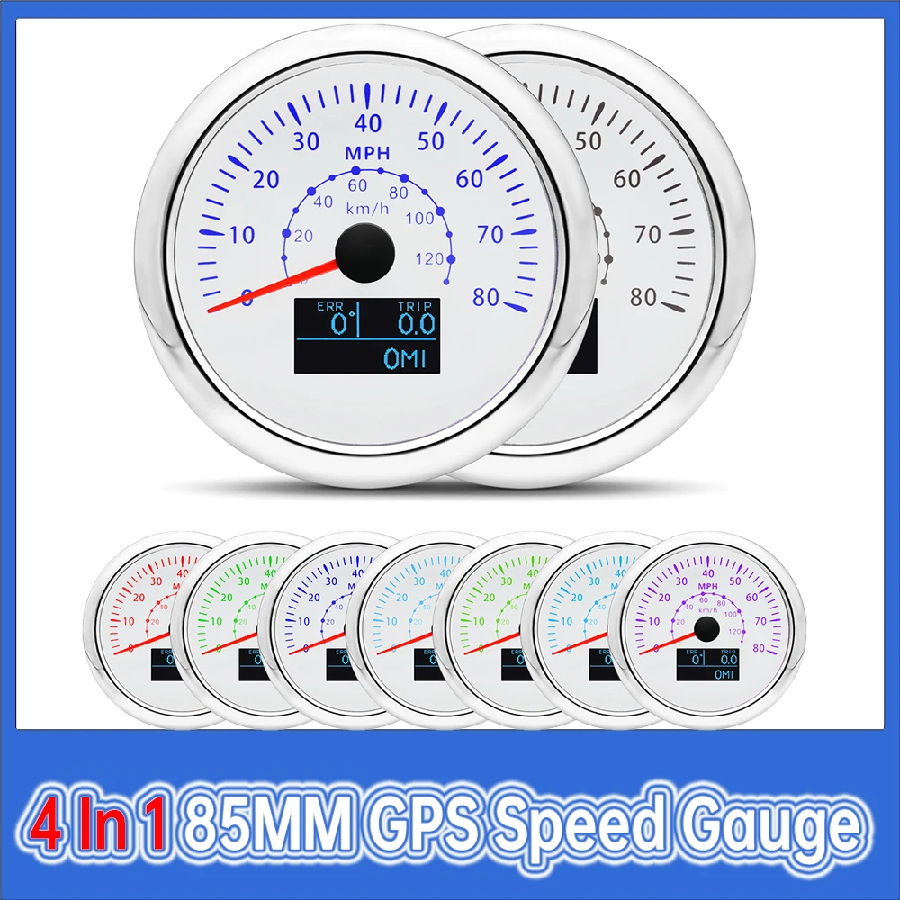 

85MM GPS Speed Gauge 4 in 1 Car Gauge with Kmh/mph Odometer COG Trip Total Mileage Antenna for Car Boat Marine 12/24V