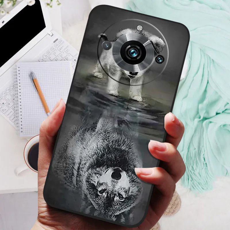 Black Silicone Bumper Case with Wolf and Lion Design - Soft TPU Covers