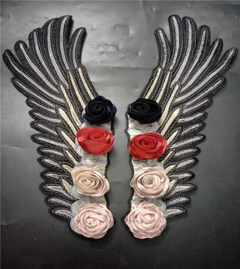 

flower WING rhinestones beaded patches applique embroidery fabric sew on patch fashion clothing bags decoration patch