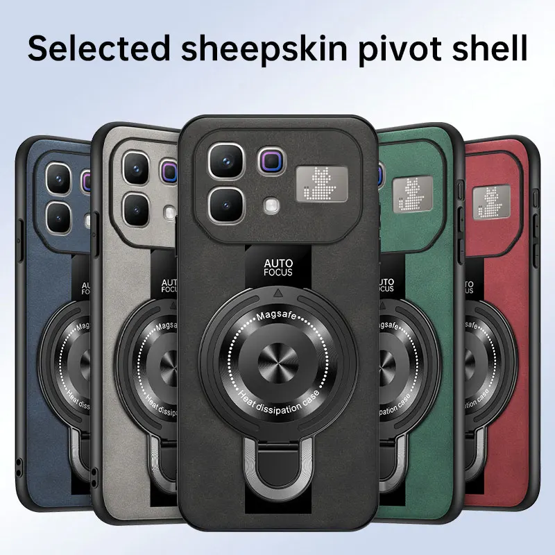 Magsafe Wireless Charging Magnetic Ring Holder Leather Case with Shockproof Soft Frame