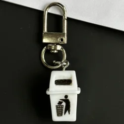 Novelty Miniature Recycle Bin Keychain - Cute Garbage Classification Key Holder (White)