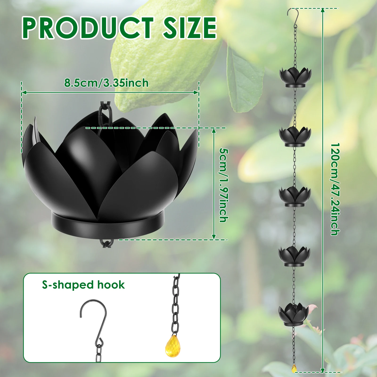 Rain Chain Adapter Unique Rain Chains 3.28 to 3.97ft Iron Rain Catcher Chain for Gutters Outdoor Decorative Hanging Chain with Relaxing Water Sound