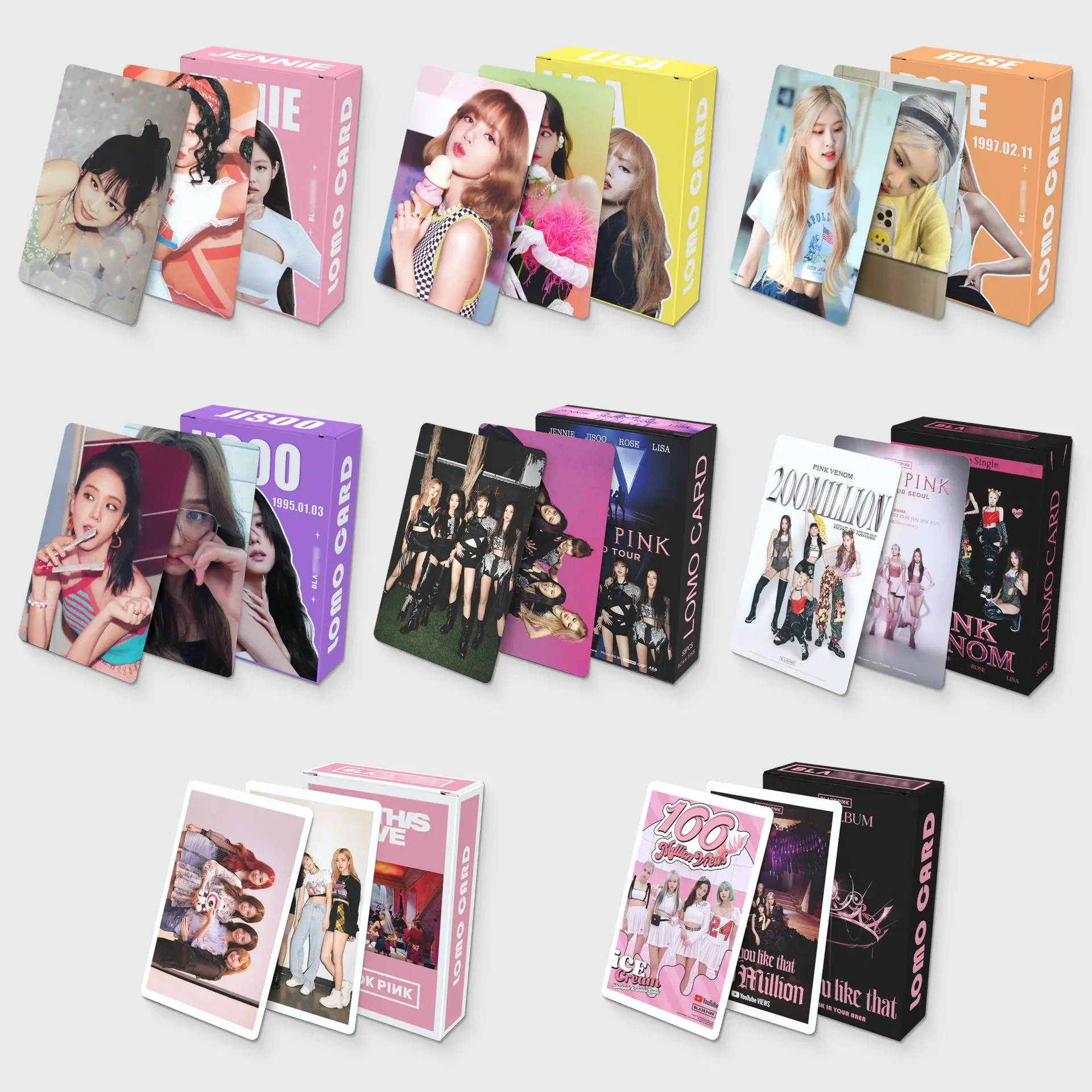 지수 제니 리사 로즈 케이팝 앨범 포토카드, 수집용 로모 카드 세트, 팬 컬렉션 포토카드 선물, 블랙 및 핑크 세트, 55 개 