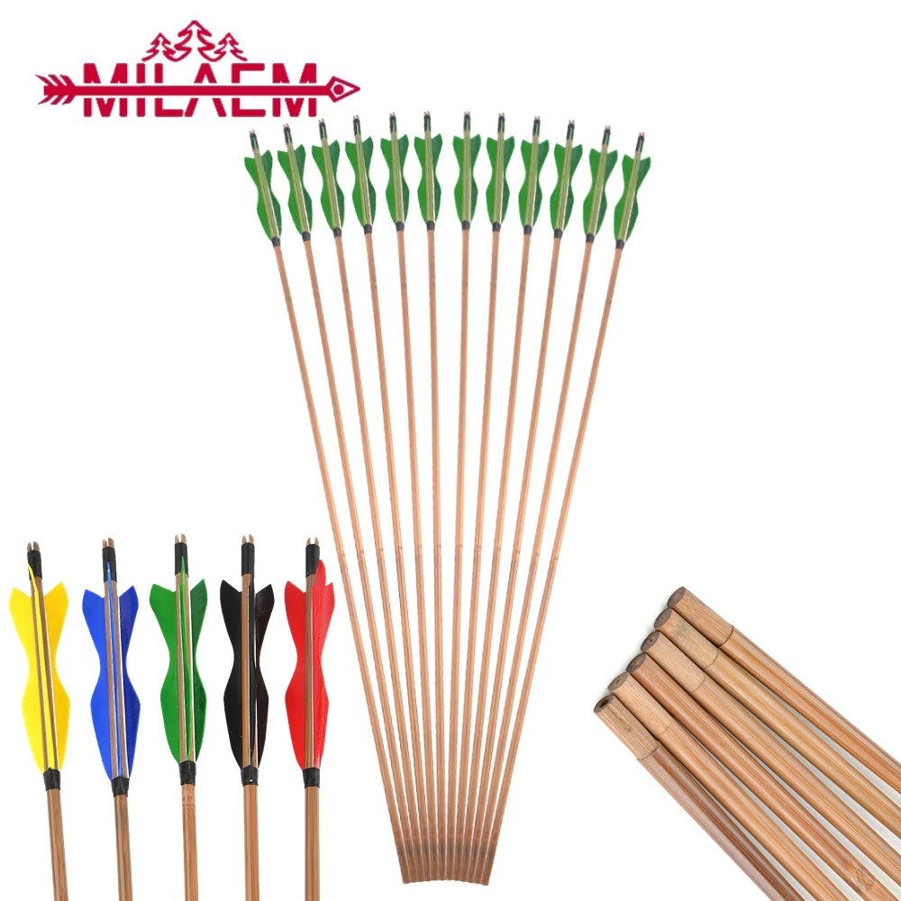 

6/12pcs Bamboo Arrow Shaft OD 8mm Arrow Nock Slotted with 5inch Turkey Feathers for Traditional Bow Archery Hunting Accessories