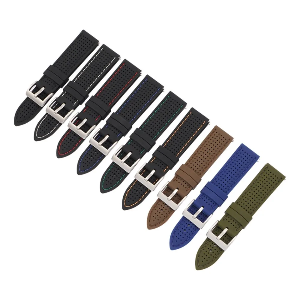 Sporty Waterproof Silicone Watch Strap - Breathable Quick Release Wristband