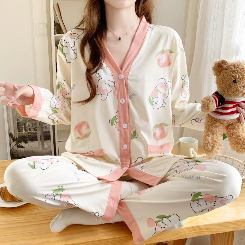 임산부복 봄/여름 경량 산후 가운 수유복 루즈핏 땀 흡수 임산부 나이트웨어 세트